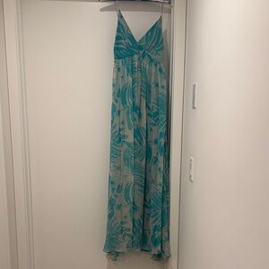 Miguelina Teal and Cream Maxi Dress